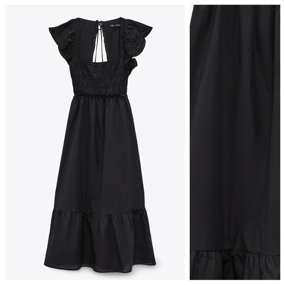 NWT. Zara Black Openwork Embroidery Midi Dress. Size S. - Picture 4 of 10
